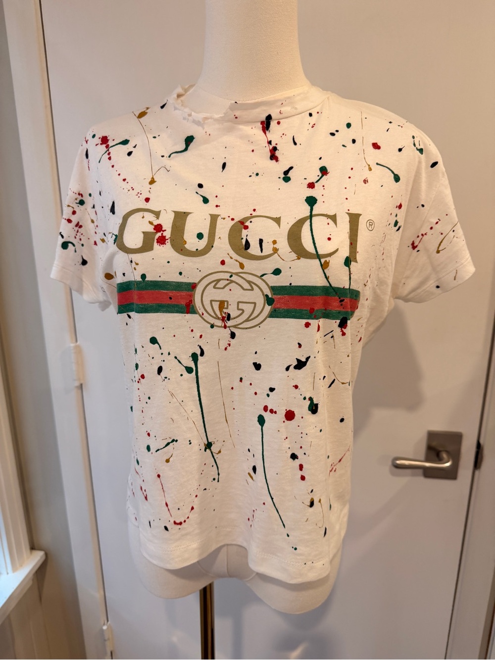Gucci White Paint-Splatter Logo T-Shirt